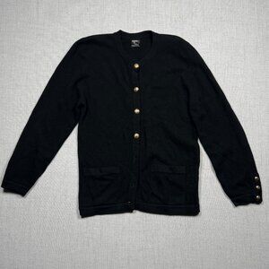 VTG CHANEL Cashmere Cardigan Black Gold Button Front Pocket Sweater Chest 35"